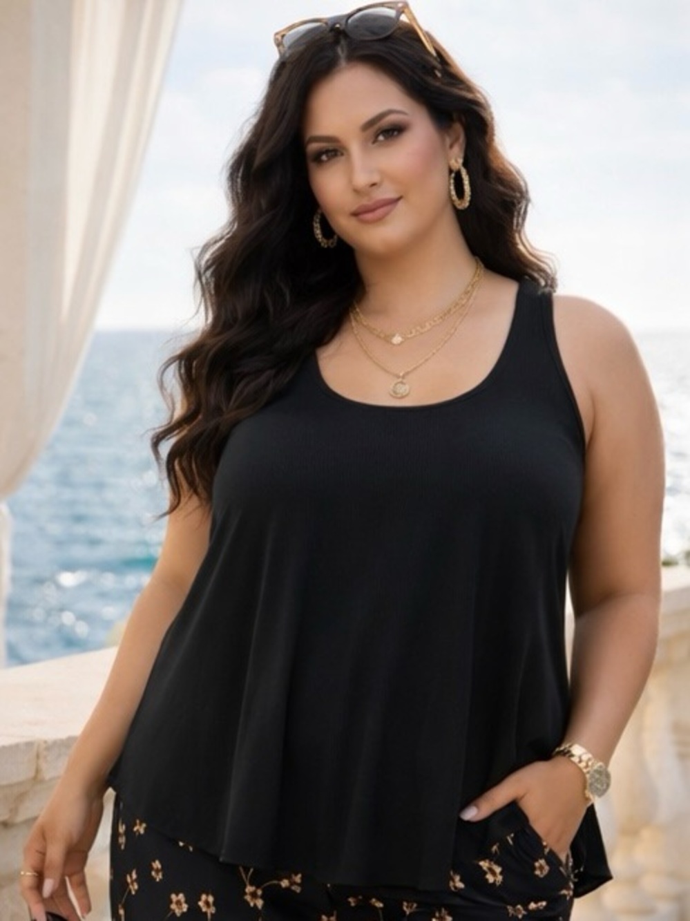 Chic Black Sleeveless Tunic | 3XL